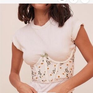For love & lemons White Floral daisy Embroidered Sheer corset  Top